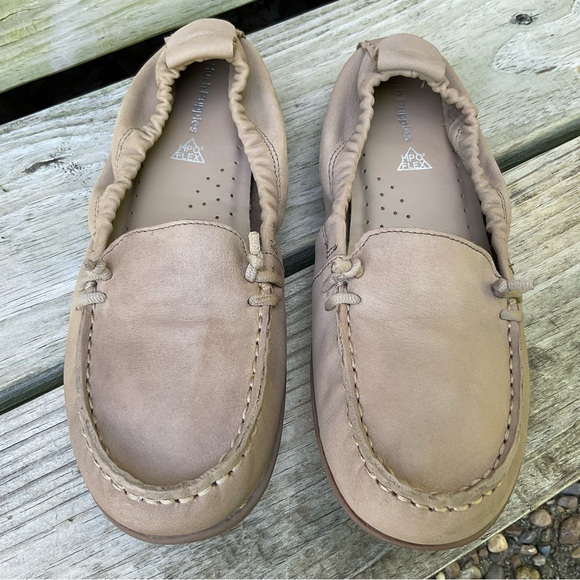 Hush Puppies Ballet Flats Leather Taupe Tan Moccasin HPO Flex Slip On Size 7.5 M - Picture 5 of 16